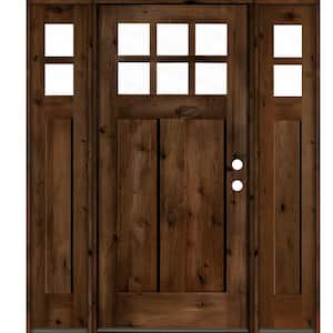 60 in. x 80 in. Knotty Alder Left-Hand/Inswing 6-Lite Clear Glass Provincial Stain Wood Prehung Front Door with DSL