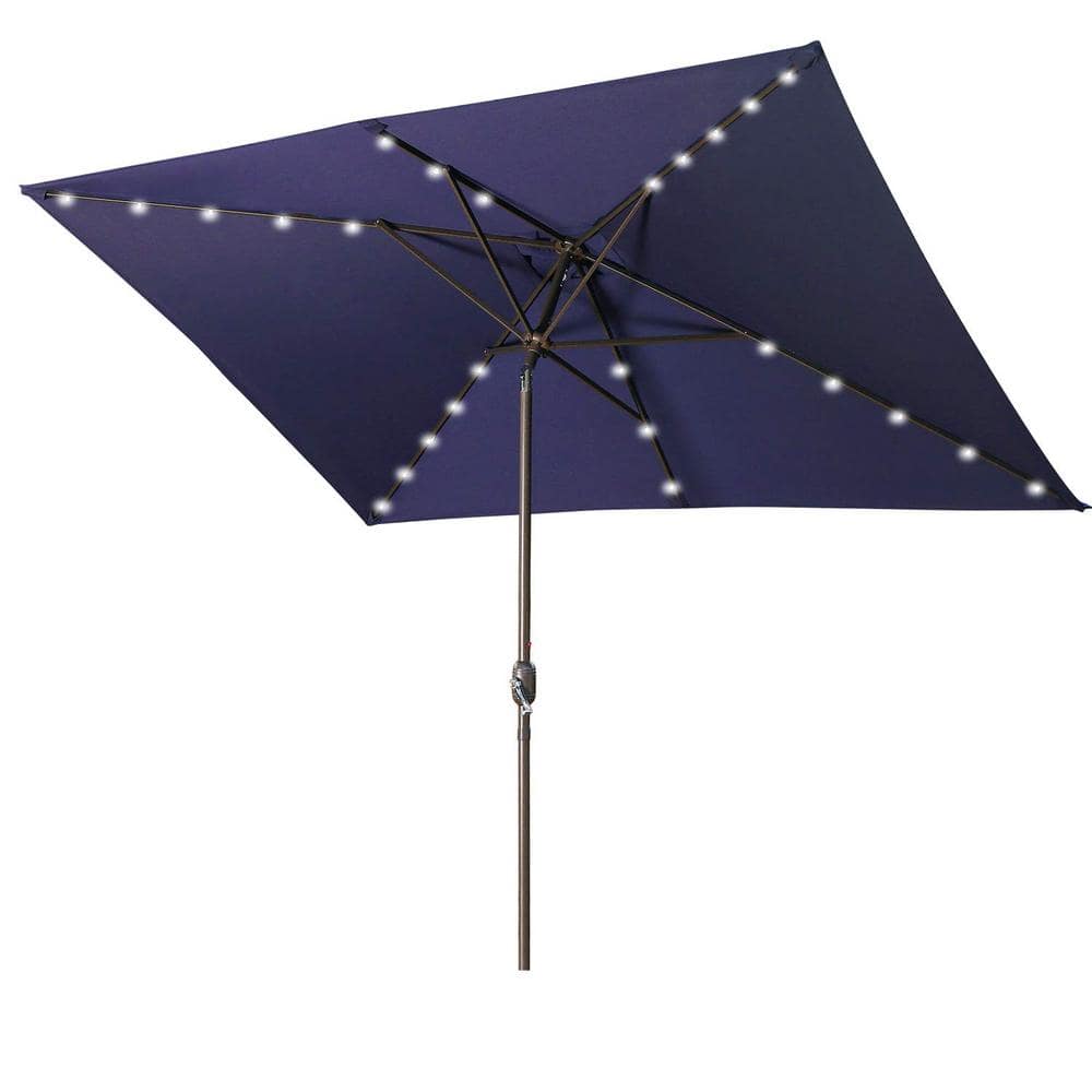10 ft. Navy Blue Aluminum Market Rectangular Patio Umbrella, Solar Lights P