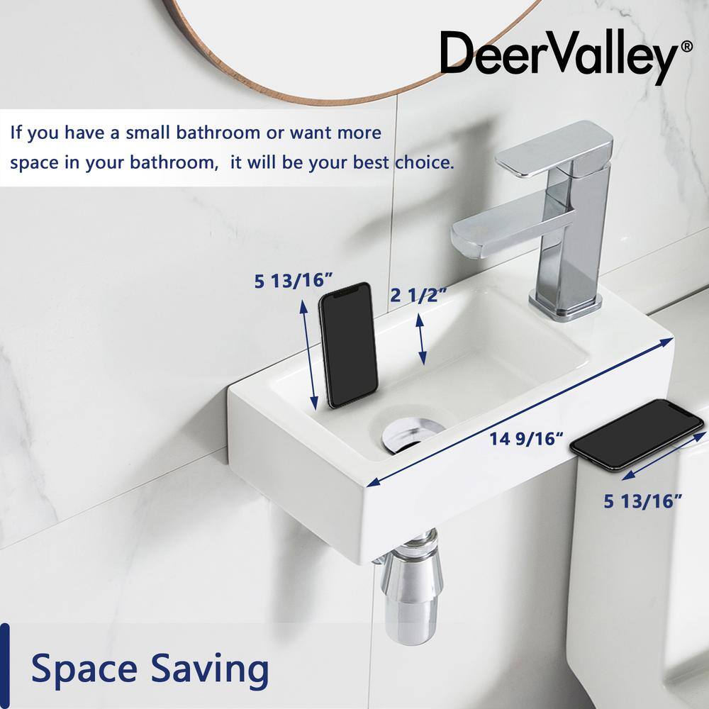 White Ceramic Rectangular Wall Mount Bathroom Sink