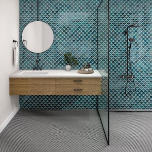 Miramo Aqua 13 in. x 13 in. Glazed Ceramic Fan Mosaic Tile (10.2 sq. ft./case)