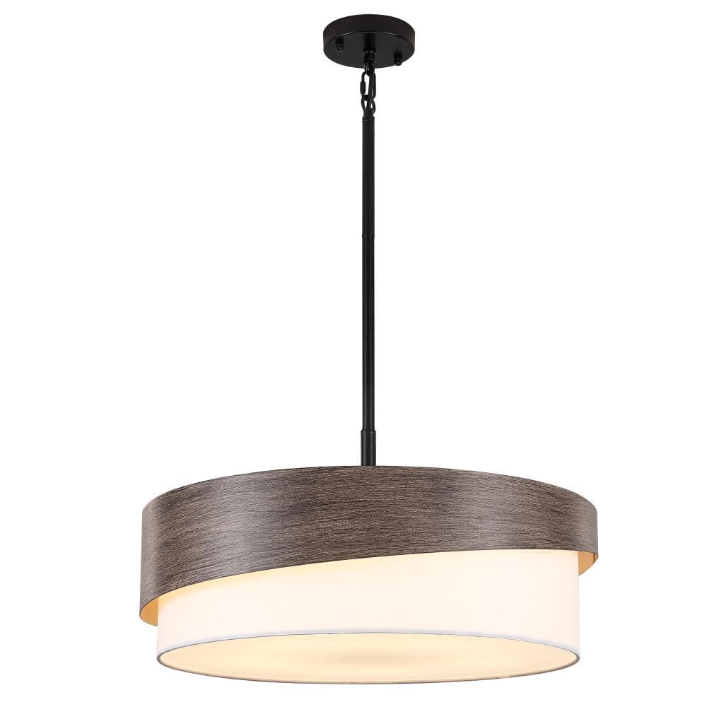 21.56 in. 5-Light Black/Brown Modern Drum Chandelier White Fabric Shade for Kitchen Island Living Room Bedroom Foyer price history on PriceWatchPro