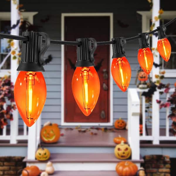 25FT C7 Orange Patio Lights - Black Wire, IP44, Shatterproof, End