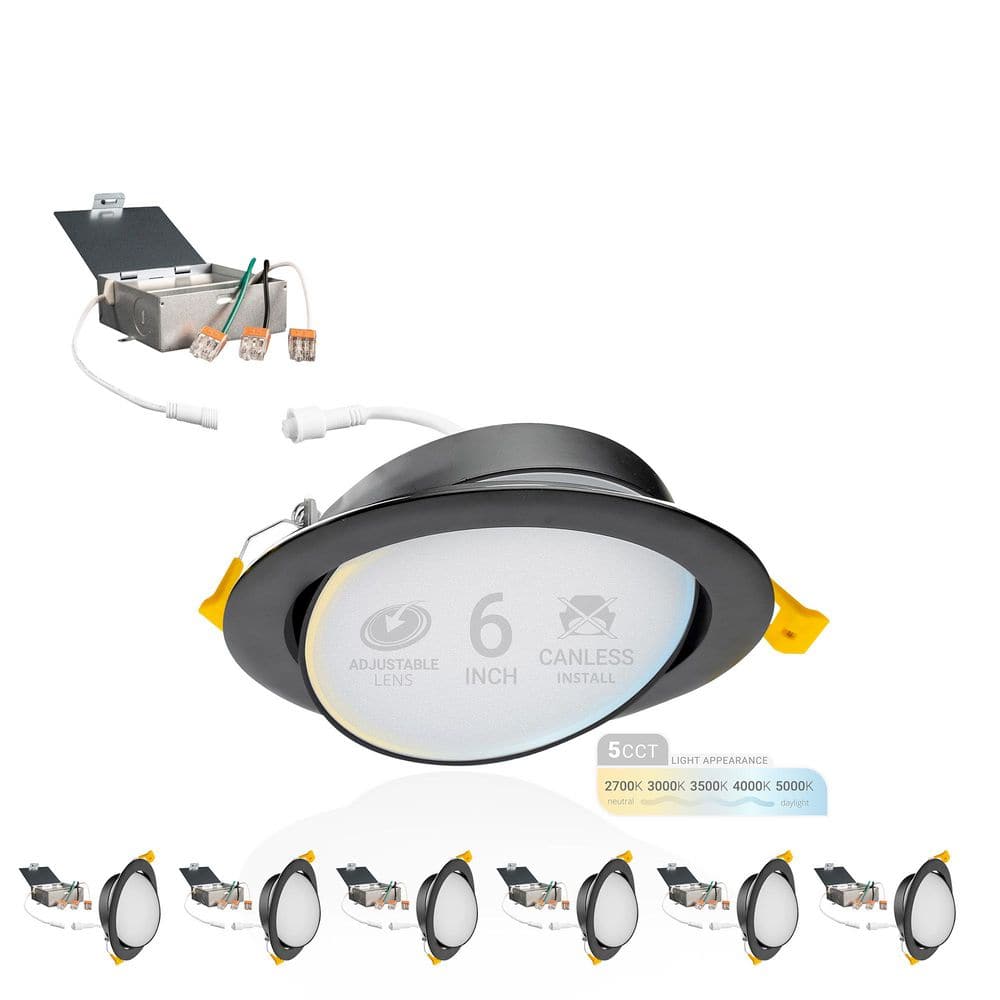 6 in. LED Black Adjustable Ultra Slim Canless Integrated LED Recessed Light Kit 5 CCT 2700K to 5000K Dimmable (6-Pack) price history on PriceWatchPro