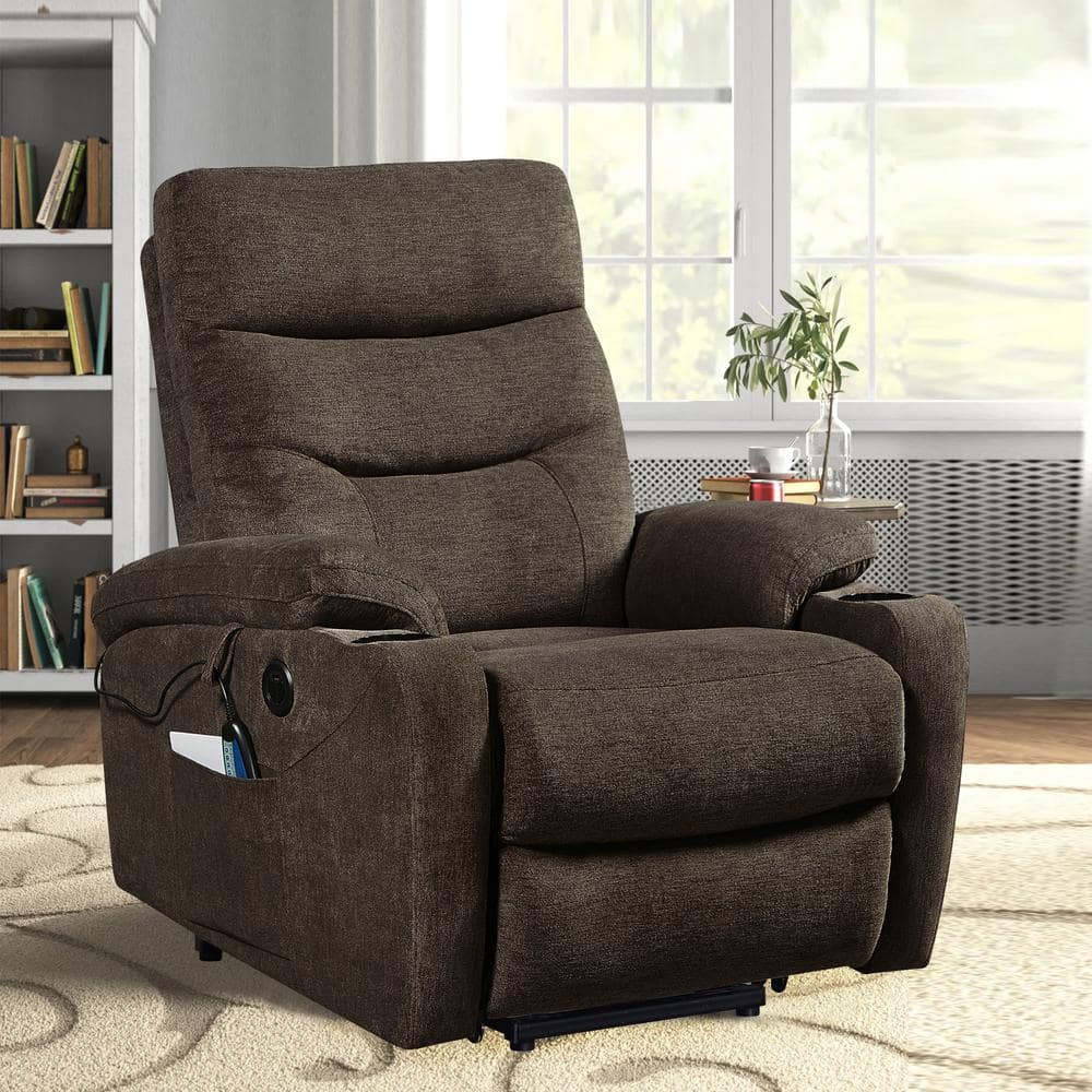 Seafuloy Dark Brown Massage and Heat Electric Power Lift Recliner Chair  with Cup Holders and USB Charge Ports W820S00002-1 - The Home Depot