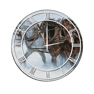 "Winter Wind Horses" Full Coverage Art and White Numbers Imaged Wall Clock