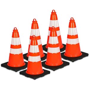 18 in. PVC Cone - 6-Pieces High Visibility Structurally Stable for Traffic, Parking, and Construction Safety (Orange)