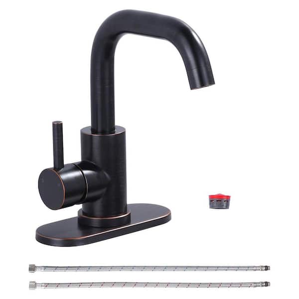 Stainless Steel Single Handle Bar Faucet with Swivel Spout, 6.3 in. Deckplate and Supply Lines in Oil Rubbed Bronze