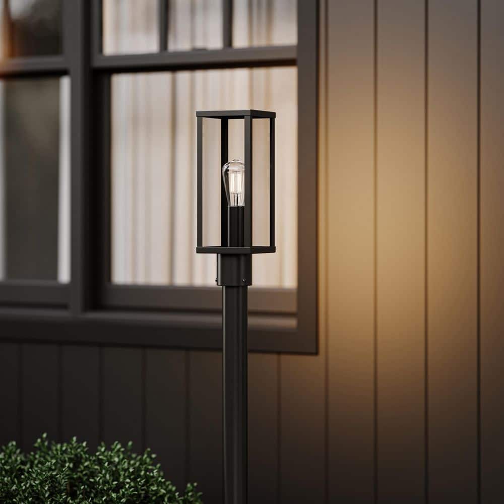 Ryle 16 in. Matte Black 1-Light Weather Resistant Aluminum Hardwired Post Mount Lantern with Clear Glass Panels price history on PriceWatchPro