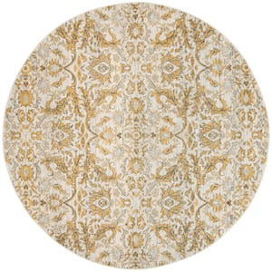 Evoke Ivory/Gold 7 ft. x 7 ft. Round Floral Area Rug