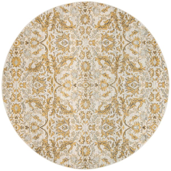 Evoke Ivory/Gold 7 ft. x 7 ft. Round Floral Area Rug
