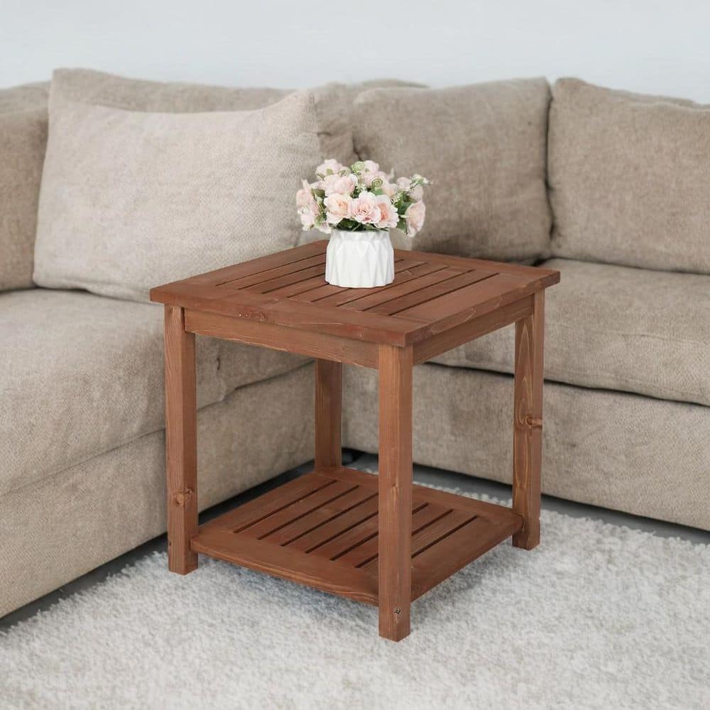 Medium Brown Wood Square Outdoor End Table