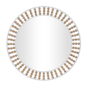 31 in. x 31 in. Round Framed White Wall Mirror with Beaded Detailing