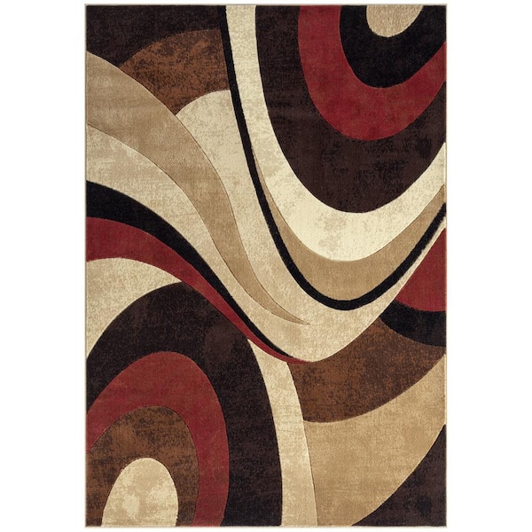 Home Dynamix Tribeca Mason Brown/Red 5 ft. x 7 ft. Geometric Area Rug