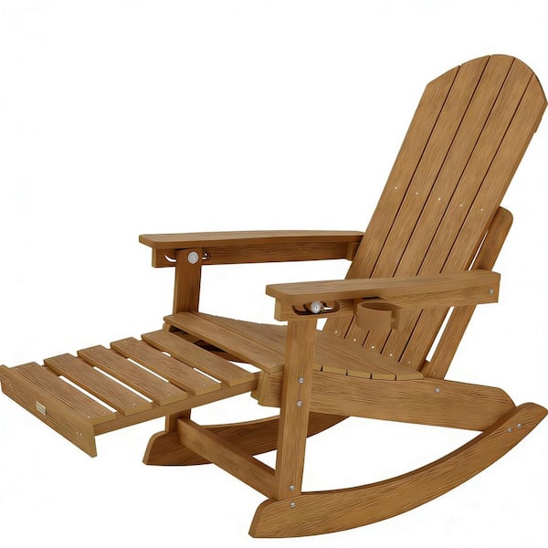 Mximu Walnut Plastic Adirondack Outdoor Rocking Chair with Retractable ...