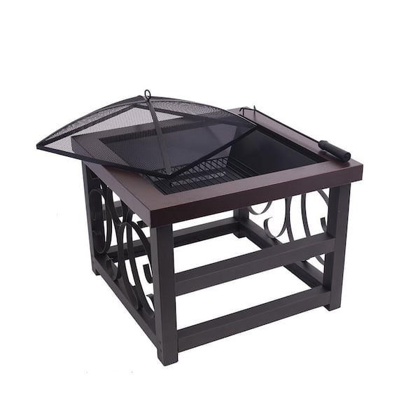 Square Steel Raised Wood Fire Pit, Square Fire Pit Wood Grate