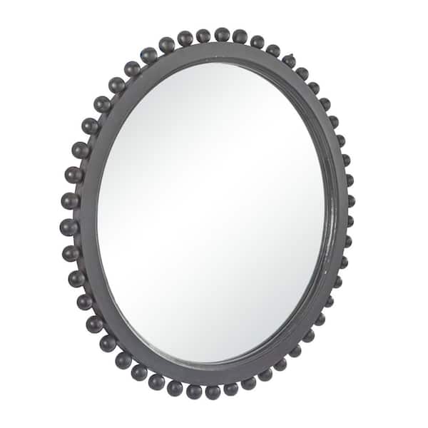 35 in. W x 35 in. H Round Framed Black Wall Mirror with Beaded Detailing