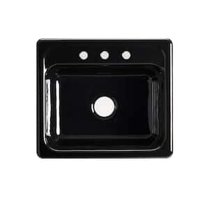 Mayfield Drop-In Cast-Iron 25 in. 3-Hole Single Bowl Kitchen Sink in Black Black