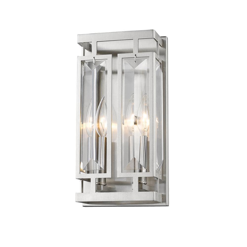 Mersesse 6 in. 2-Light Brushed Nickel Wall Sconce Light with Crystal Shade 