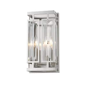 Mersesse 6 in. 2-Light Brushed Nickel Wall Sconce Light with Crystal Shade with No Bulbs Included