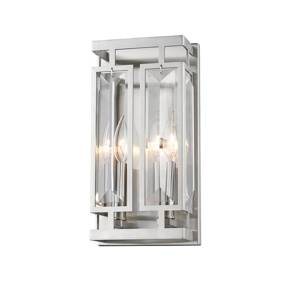 Unbranded Mersesse 6 in. 2-Light Brushed Nickel Wall Sconce Light with Crystal Shade with No Bulbs Included