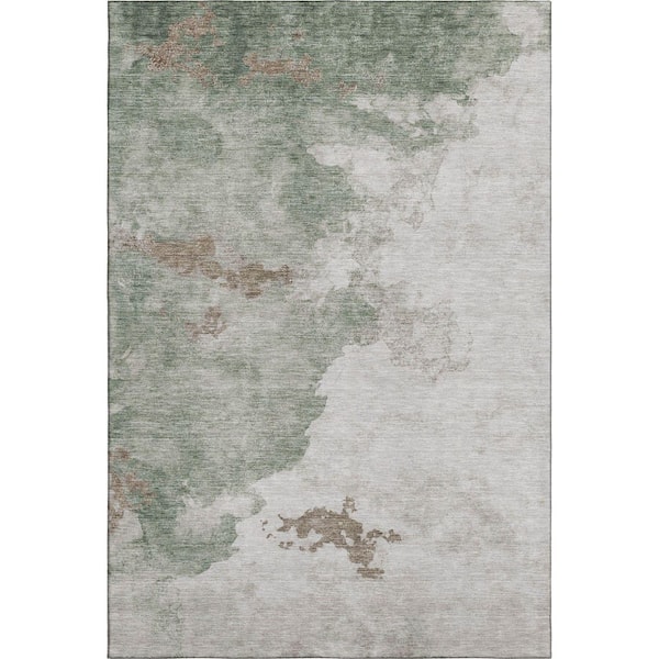 Mayfield Premium Machine Washable Abstract AMF2108 Aloe 9 ft. x 12 ft. Area Rug