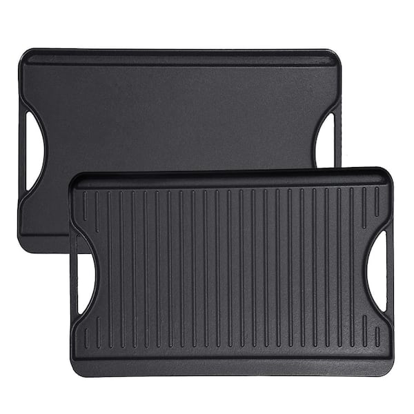 20 in. x 10.5 in. Double-Sided Reversible Heavy-Weight Cast Iron Grill Griddle with Side Handles in Black