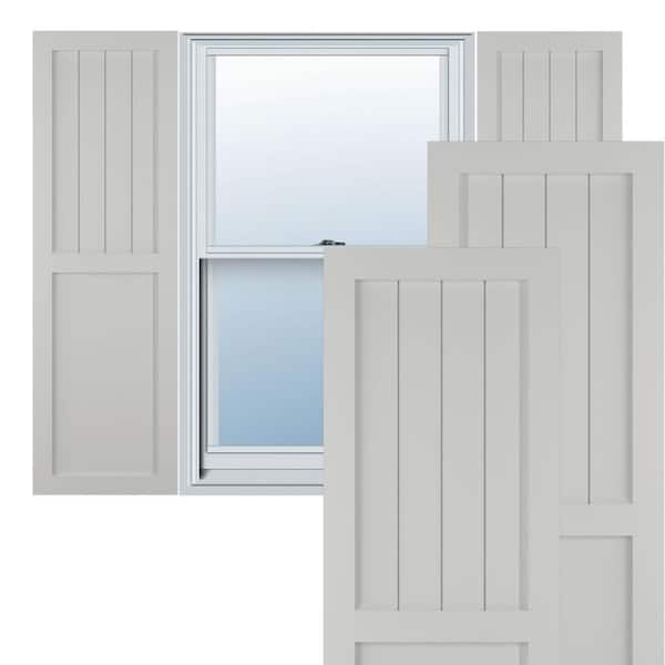 Ekena Millwork 12 in. x 34 in. PVC True Fit Farmhouse/Flat Panel Combination Fixed Mount Board & Batten Shutters Pair in Hailstorm Gray