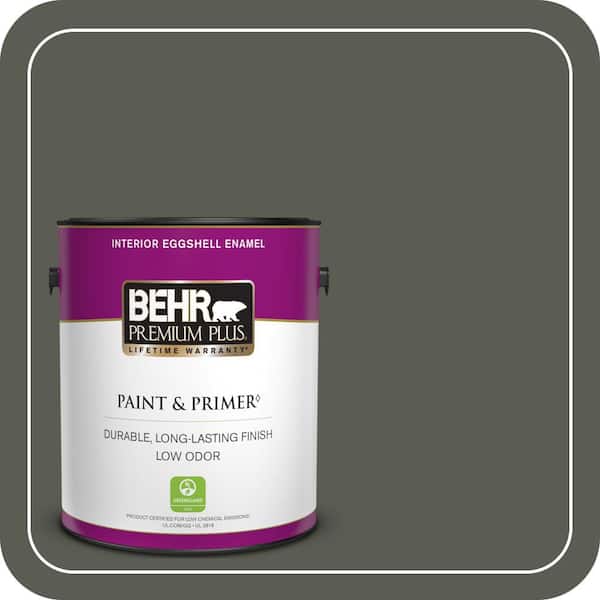 BEHR PREMIUM PLUS 1 gal. #N380-7 Black Bamboo Eggshell Enamel Low Odor Interior Paint & Primer