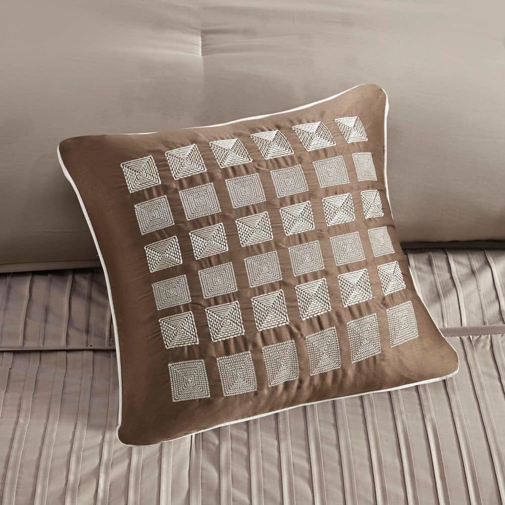 Trinity Taupe 7-Piece Polyester Charmeuse Queen Comforter Set