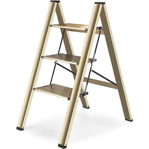 2.7 ft. Silver Aluminium Folding 3 Step Ladder (6 ft. Reach), 300 lbs.  Load Capacity