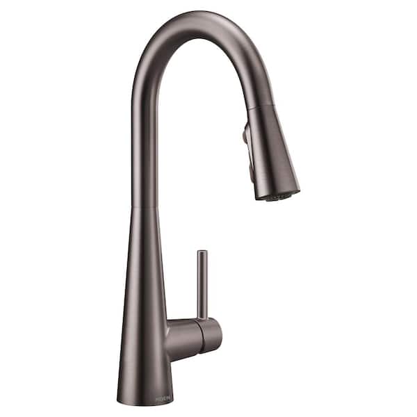 MOEN Sleek Black Stainless 15.56 in. H Pull Down Sprayer Kitchen Faucet with 360 Degree Spout Swivel and Power Boost