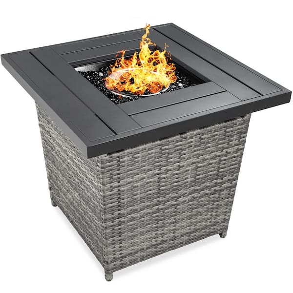 Gray Square Wicker Fire Pit Table, Home Depot Electric Fire Pit