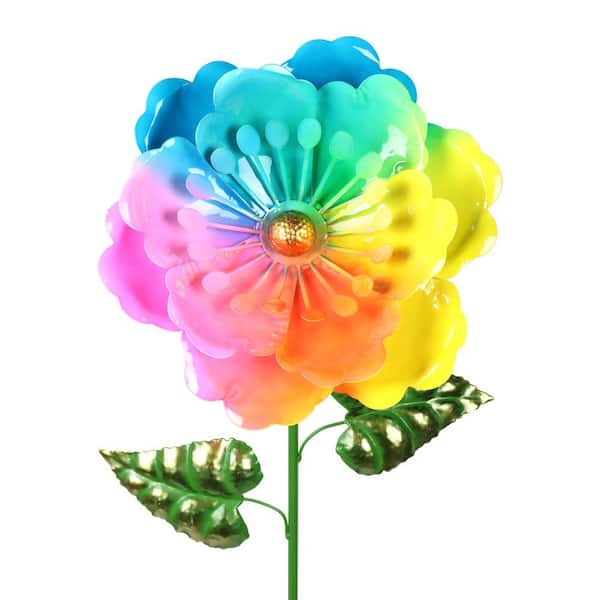 Exhart Bouncing Flower 3.08 ft. MultiColor Metal Garden Stake