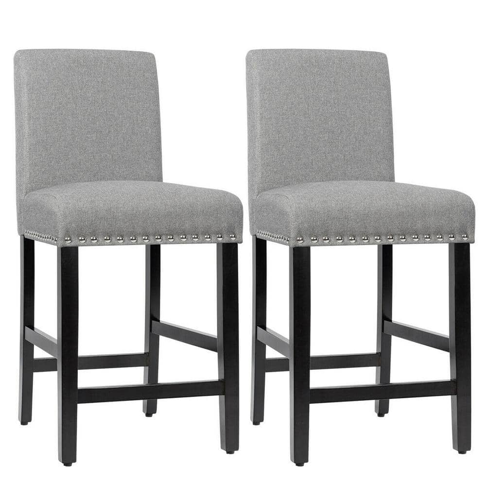 FORCLOVER 38 in. Gray High Back Wood Frame 25 in. Bar Stool Kitchen ...