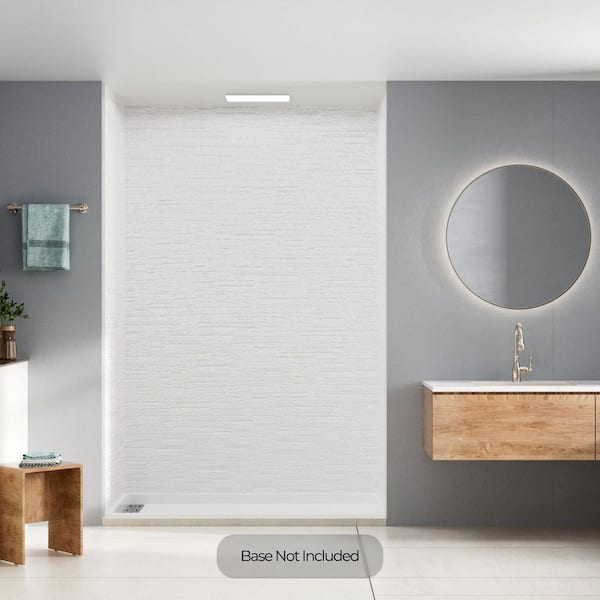 32 in. L x 60 in. W x 96 in. H Solid Surface 3-Piece Glue Up Alcove Shower Wall Surround in Rock Pattern