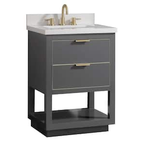 Allie 25 in. W x 22 in. D Bath Vanity in Gray with Gold Trim with Quartz Vanity Top in White with Basin