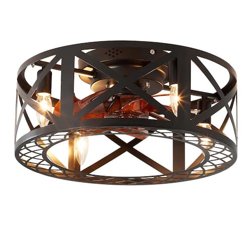 18 in. Indoor Black Flush Mount Ceiling Fan with Light and Remote Low Profile Bedroom Ceiling Fan Ceiling Light with Fan Ceiling Fans