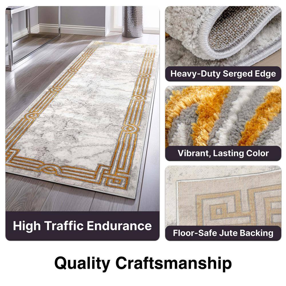 Ivory Abstract Easy-Care Stain-Resistant Synthetic Area Rug 5' x 7'