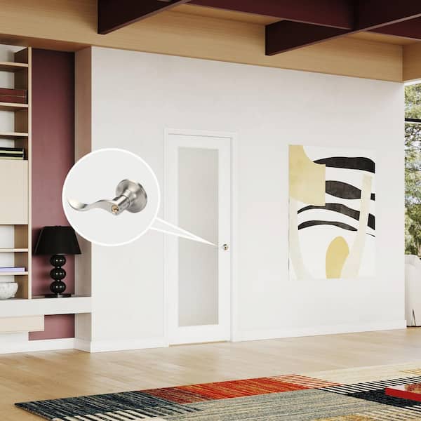 TENONER 24 in. x 80 in. Full-Lite Frosted Glass Interior Door Slab Solid Core MDF White Finished With Silver Curved Doorknob