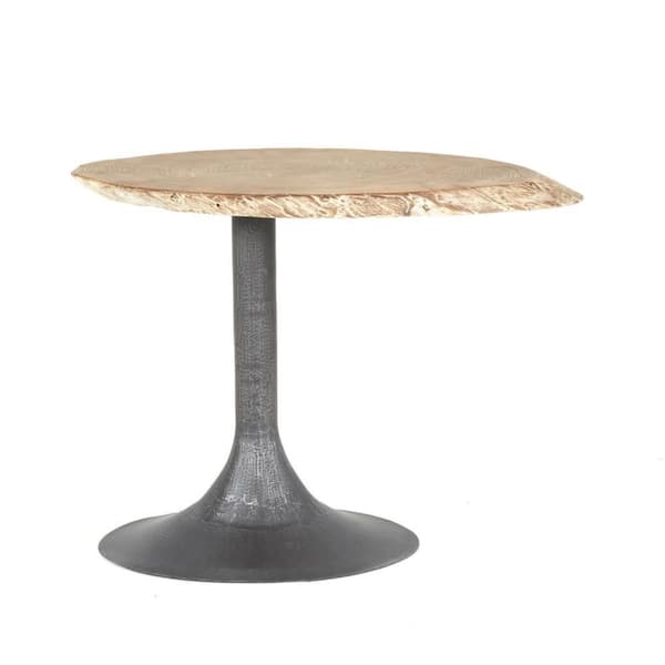Benjara Lume 25 in. Gray and Brown Rectangle Wooden End Table with Trumpet Base