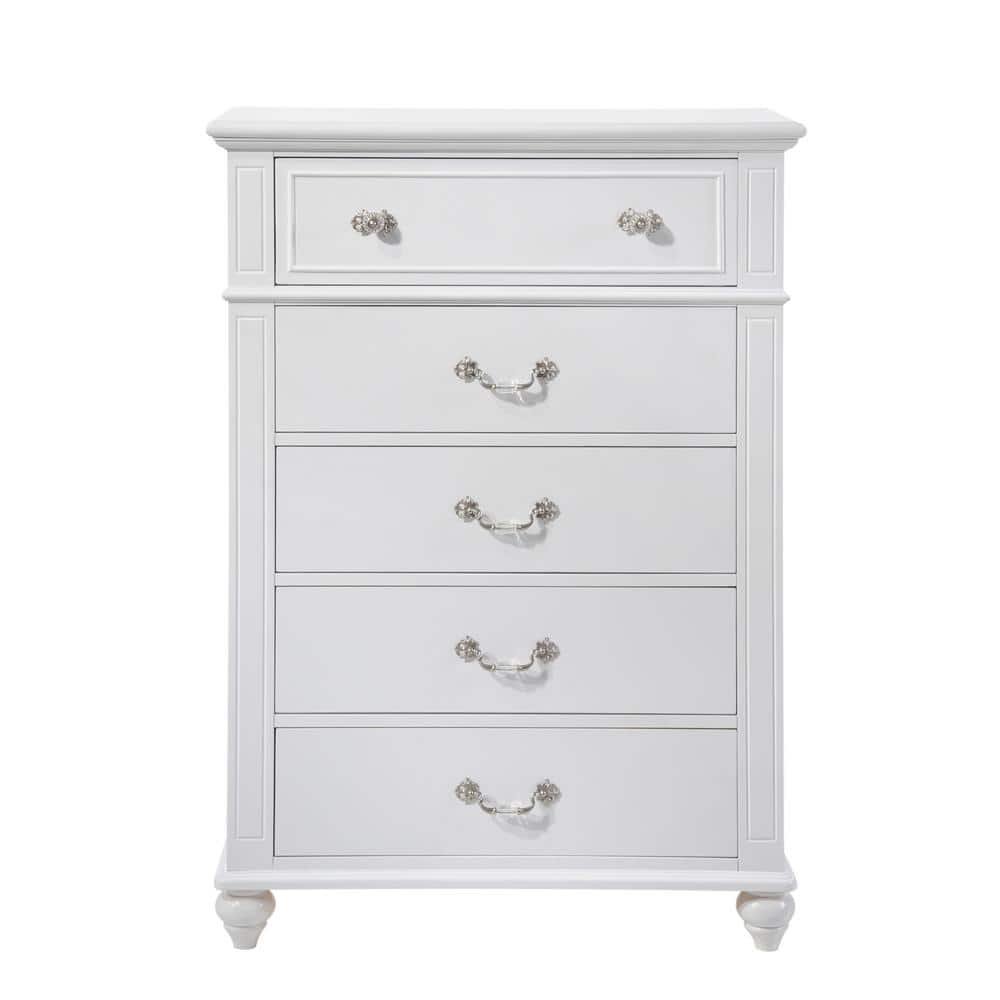 Annie White 5-Drawer Vertical Dresser with Crystal Handles