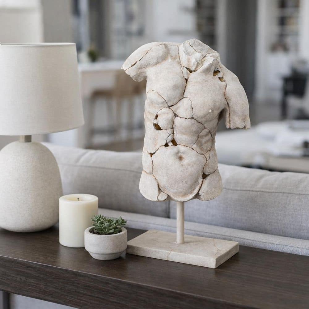 Liv & Skye White 15 in. x 25 in. Resin Cracked Torso Sculpture