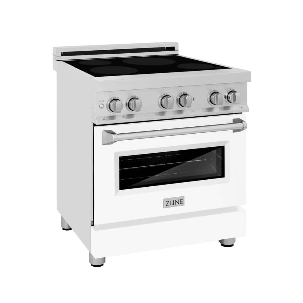 30 in. Freestanding Electric Range with 4 Burner Elements Induction Cooktop with White Matte Door in Stainless Steel -  ZLINE Kitchen and Bath, RAIND-WM-30