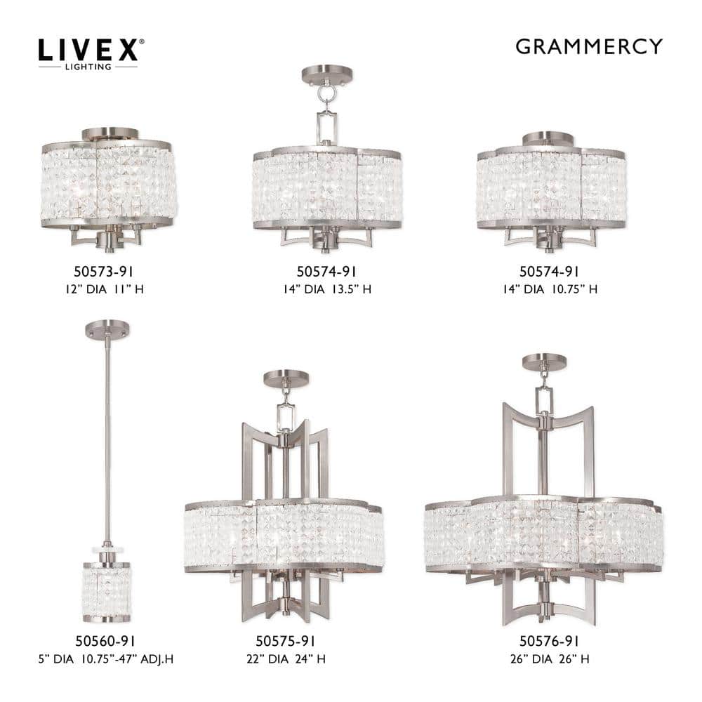 Grammercy Brushed Nickel 3-Light Crystal Drum Flush Mount
