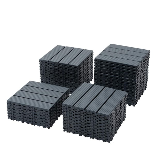 Unbranded 12 in. x 12 in. Gray Plastic Interlocking Deck Tiles, Square Waterproof Outdoor All Weather Use (44-Pack)