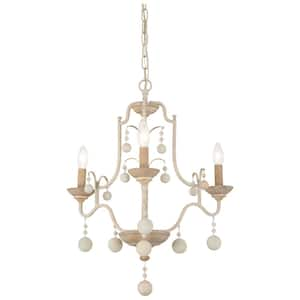 Colonial Charm 3-Light White Wash and Sun Dried Clay Candlestick Chandelier for Dining Rooms with No Bulbs Included