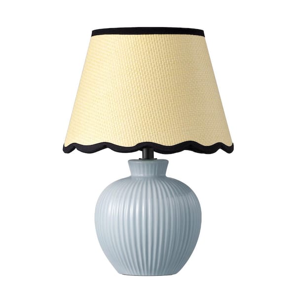 Candy Decor 13 in. Blue Ceramic Table Lamp with Adjustable Rattan Shade, Includes G45 Bulb