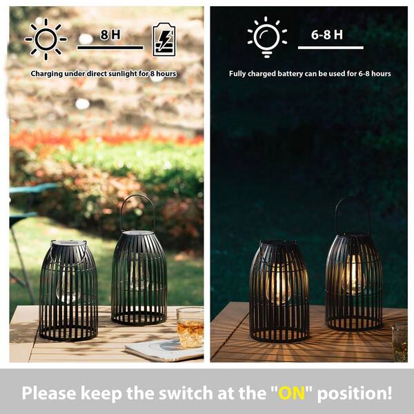 Glitzhome 9.75 in. H Metal Woven Black Solar Powered Outdoor