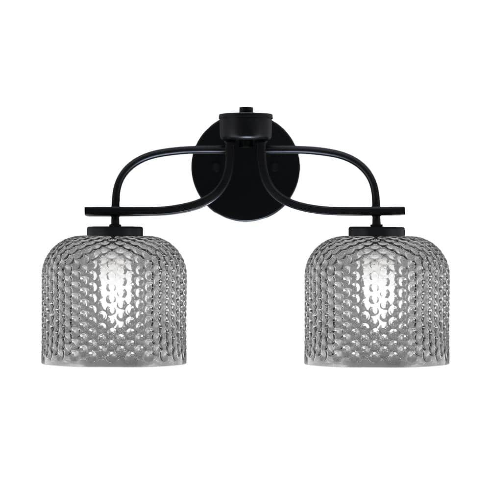 Olympia 17.5 in. 2-Light Matte Black Vanity Light with Smoke Textured Glass