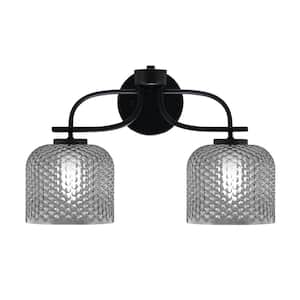 Olympia 17.5 in. 2-Light Matte Black Vanity Light with Smoke Textured Glass Shades
